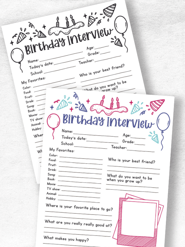 Birthday Book, Printable Birthday Interview questionnaire Journal for Kids