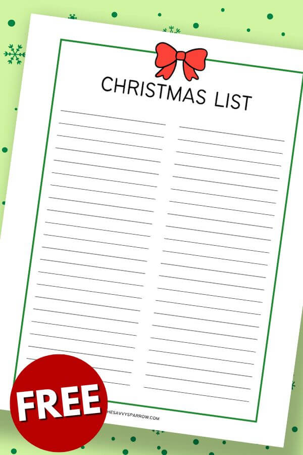 blank printable Christmas list with red bow