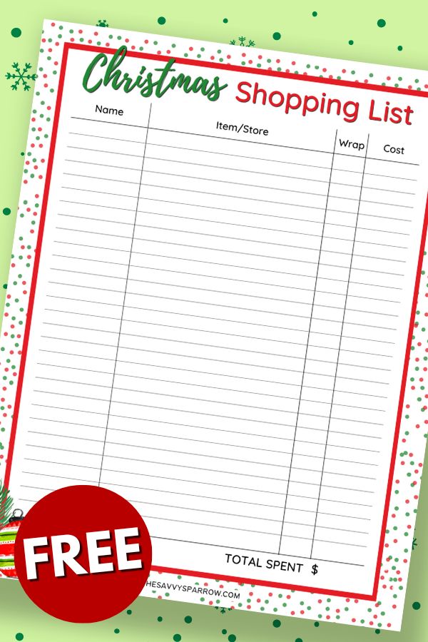 printable Christmas shopping list