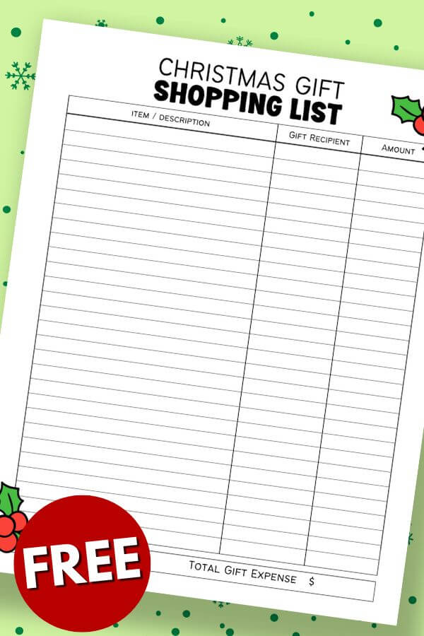 printable Christmas gift shopping list template