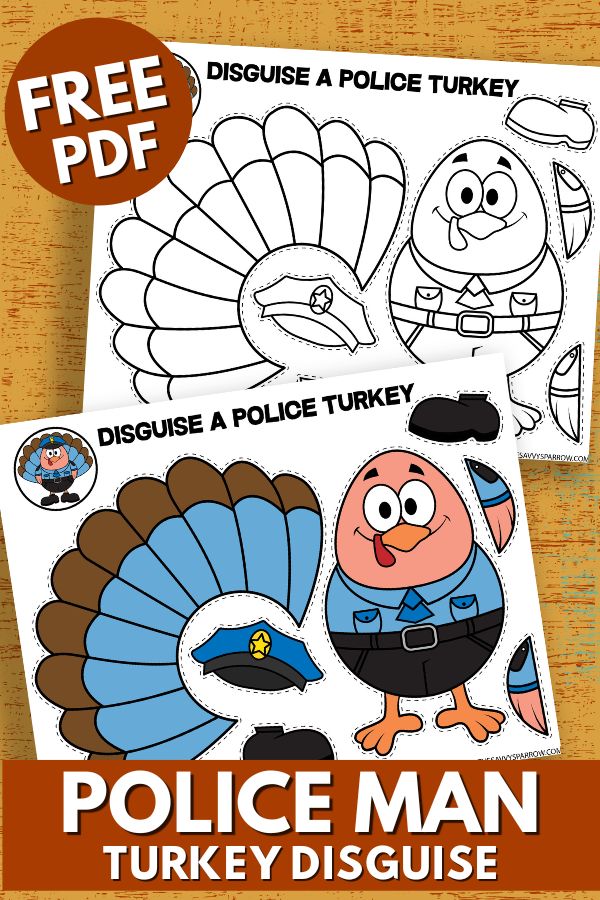 turkey in disguise policeman printable template