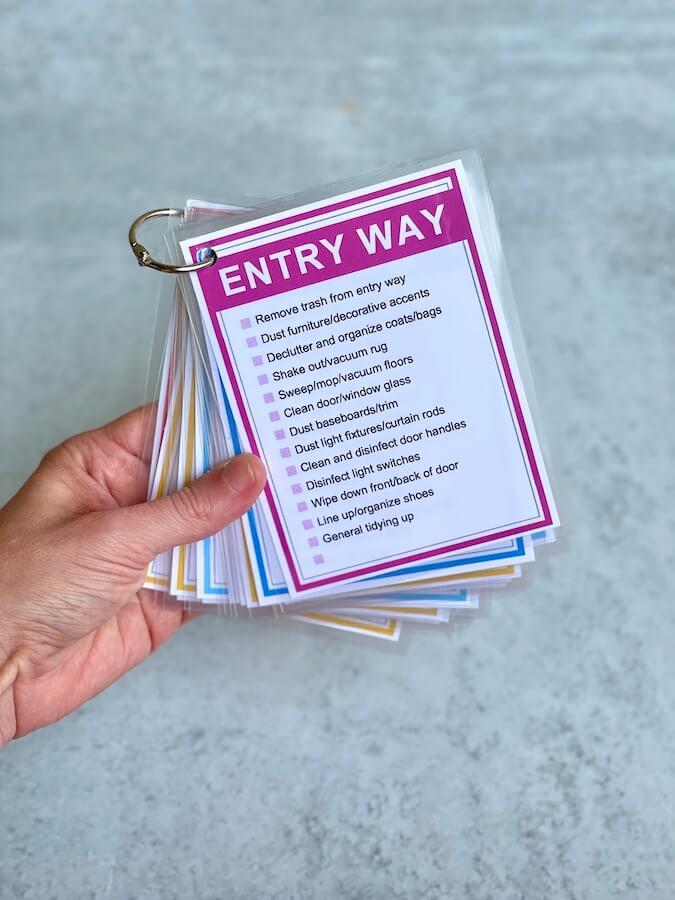 entry way chore card on a binder ring