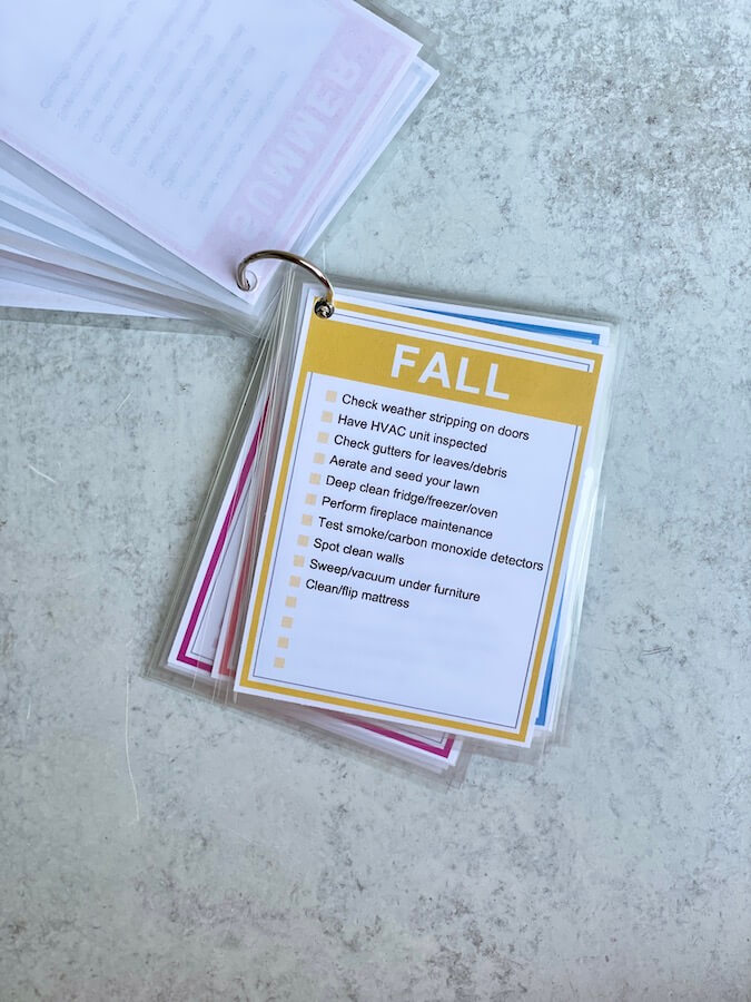 household cleaning checklist card with jobs for Fall cleaning