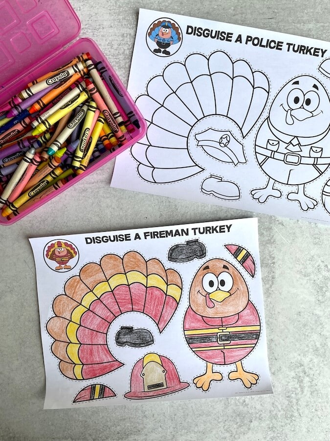coloring a fireman turkey disguise PDF