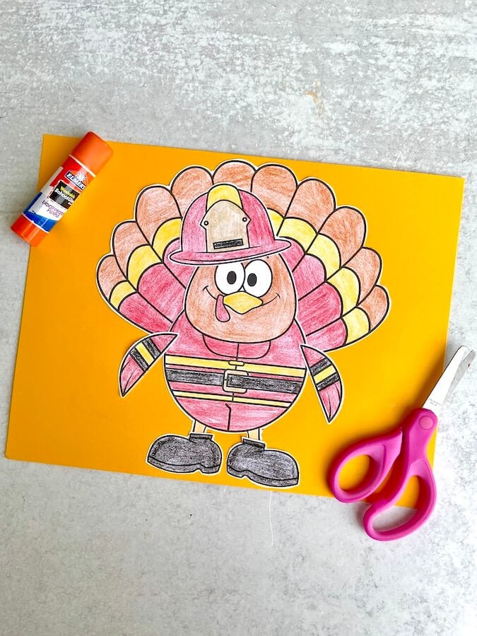 paper turkey disguised as a fireman