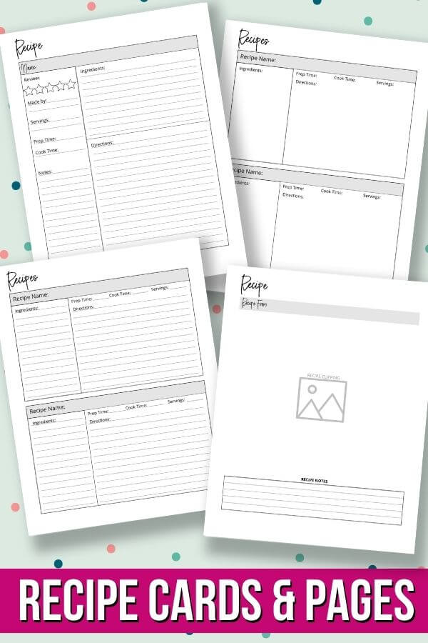 printable recipe binder templates