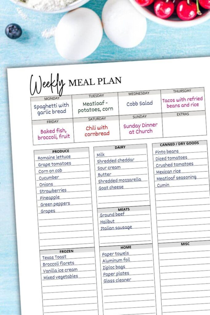 printable weekly meal plan template