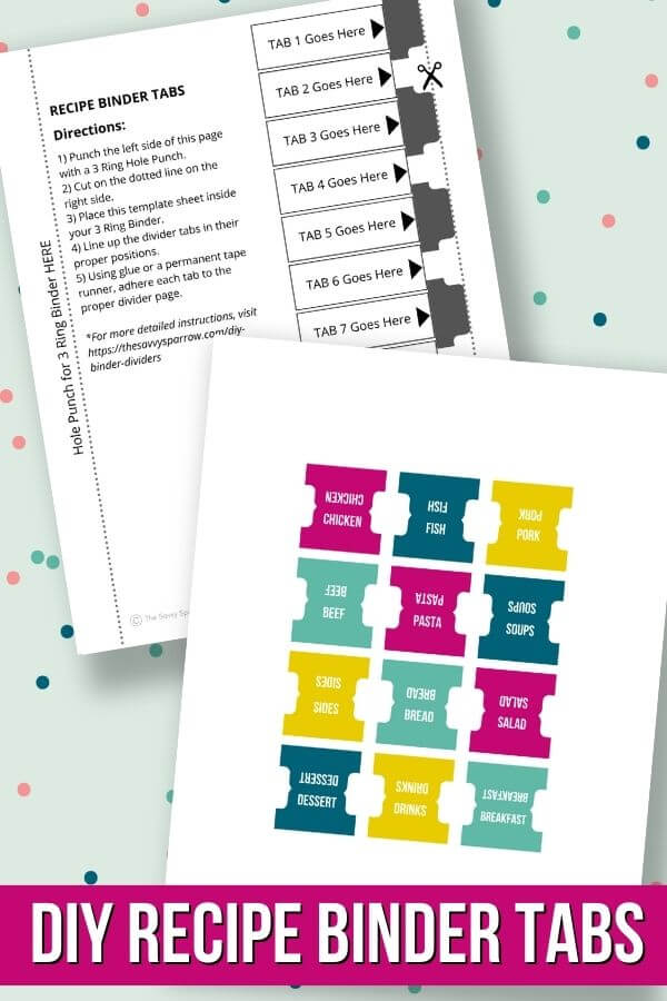 printable divider tabs for recipe binder categories