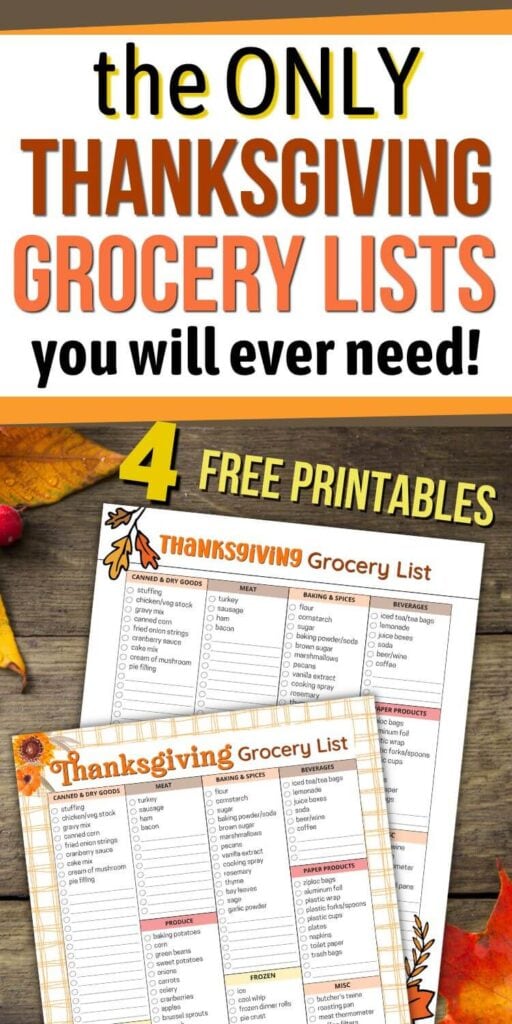 free printable Thanksgiving grocery lists