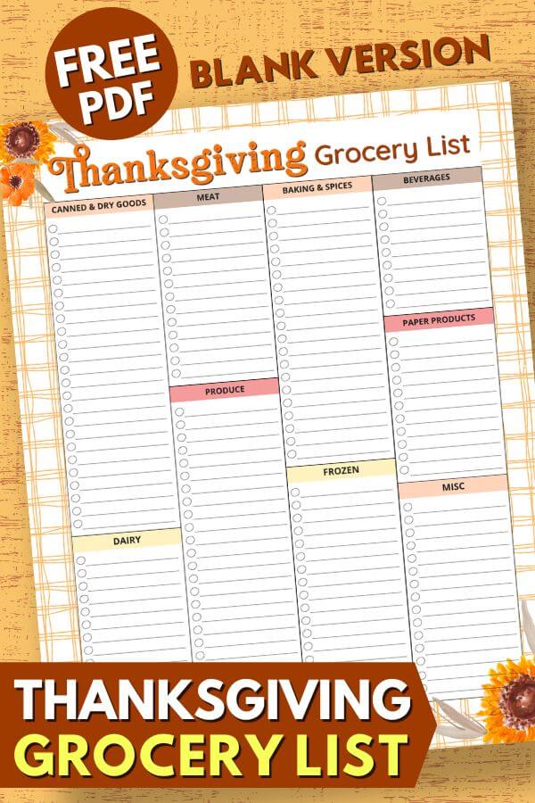 blank Thanksgiving shopping list template with sunflower design