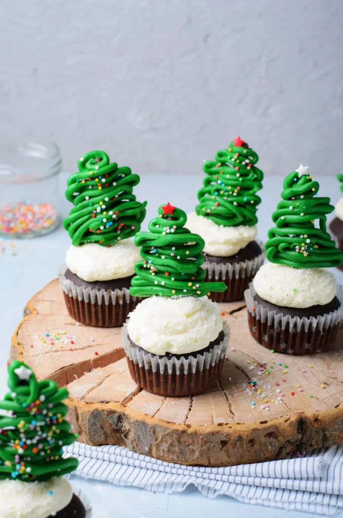 Christmas cupcakes with chocolate trees