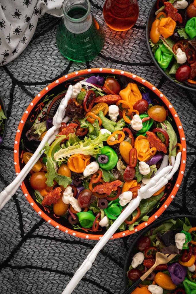 salad with Halloween shaped cheese and meats
