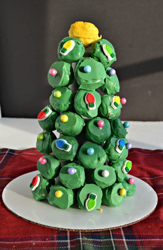 Christmas tree made from stacked Oreo cookie balls