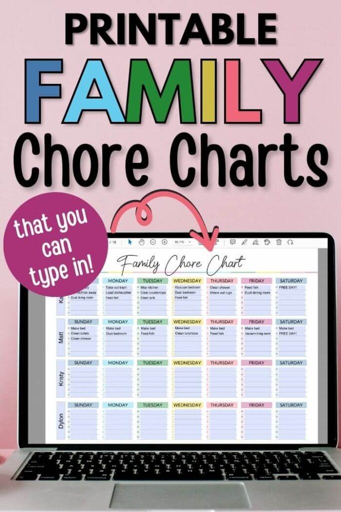 printable family chore chart