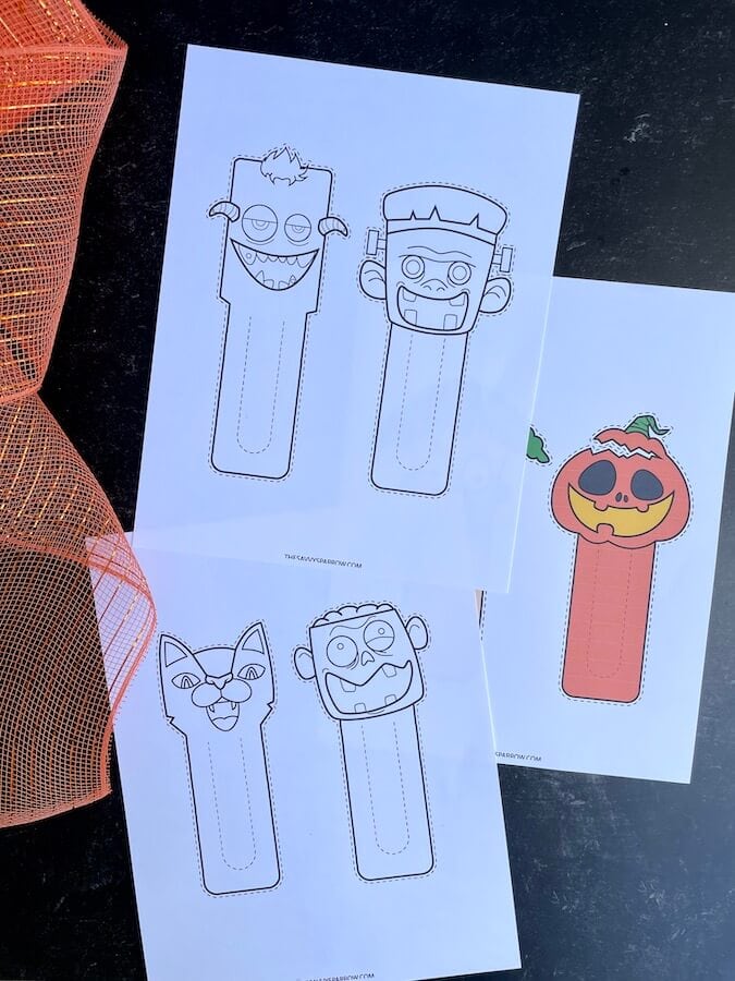 Halloween bookmarks printed on white card stock