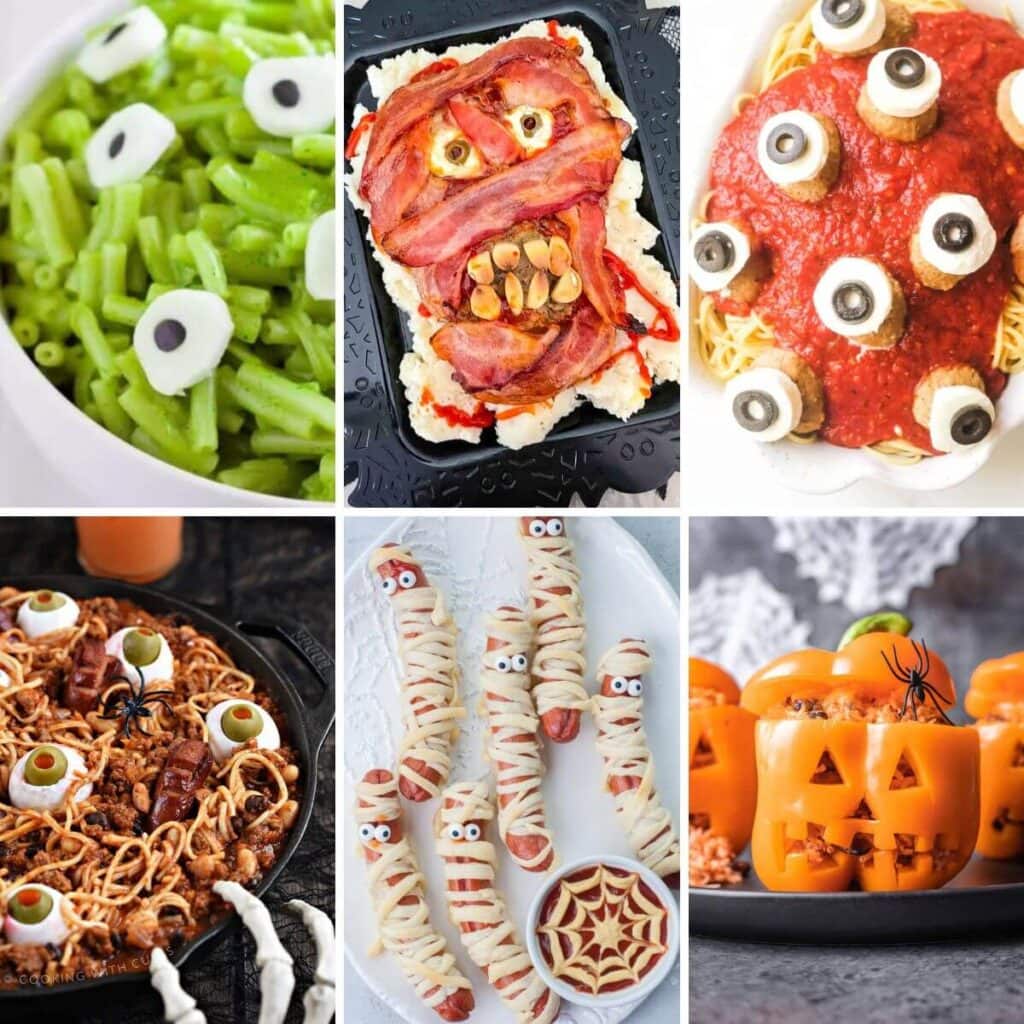 collage of Halloween dinner ideas