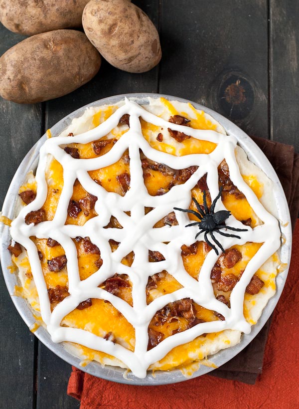loaded mashed potatoes to look like a spider web