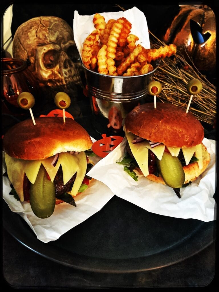 Halloween monster burgers