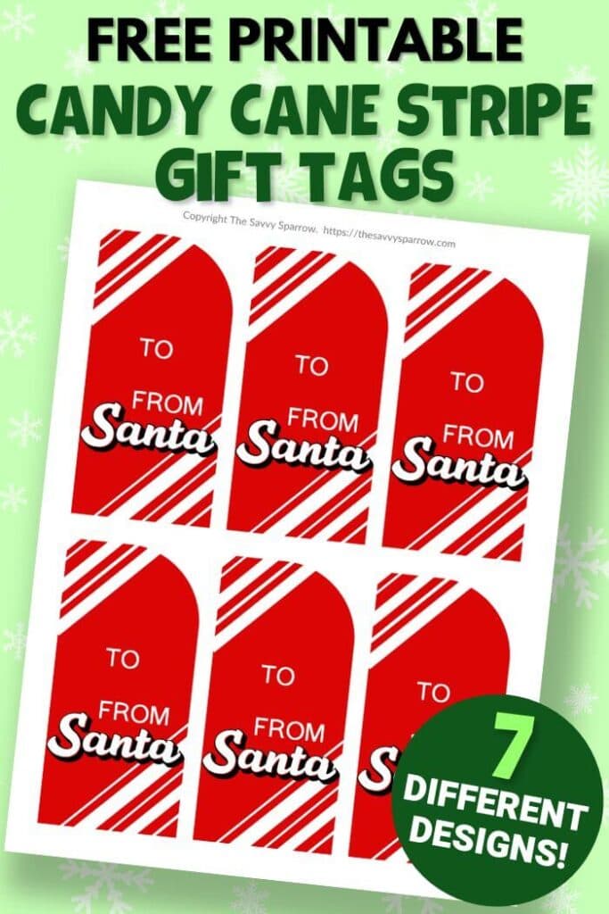 printable Santa tags with red and white stripes