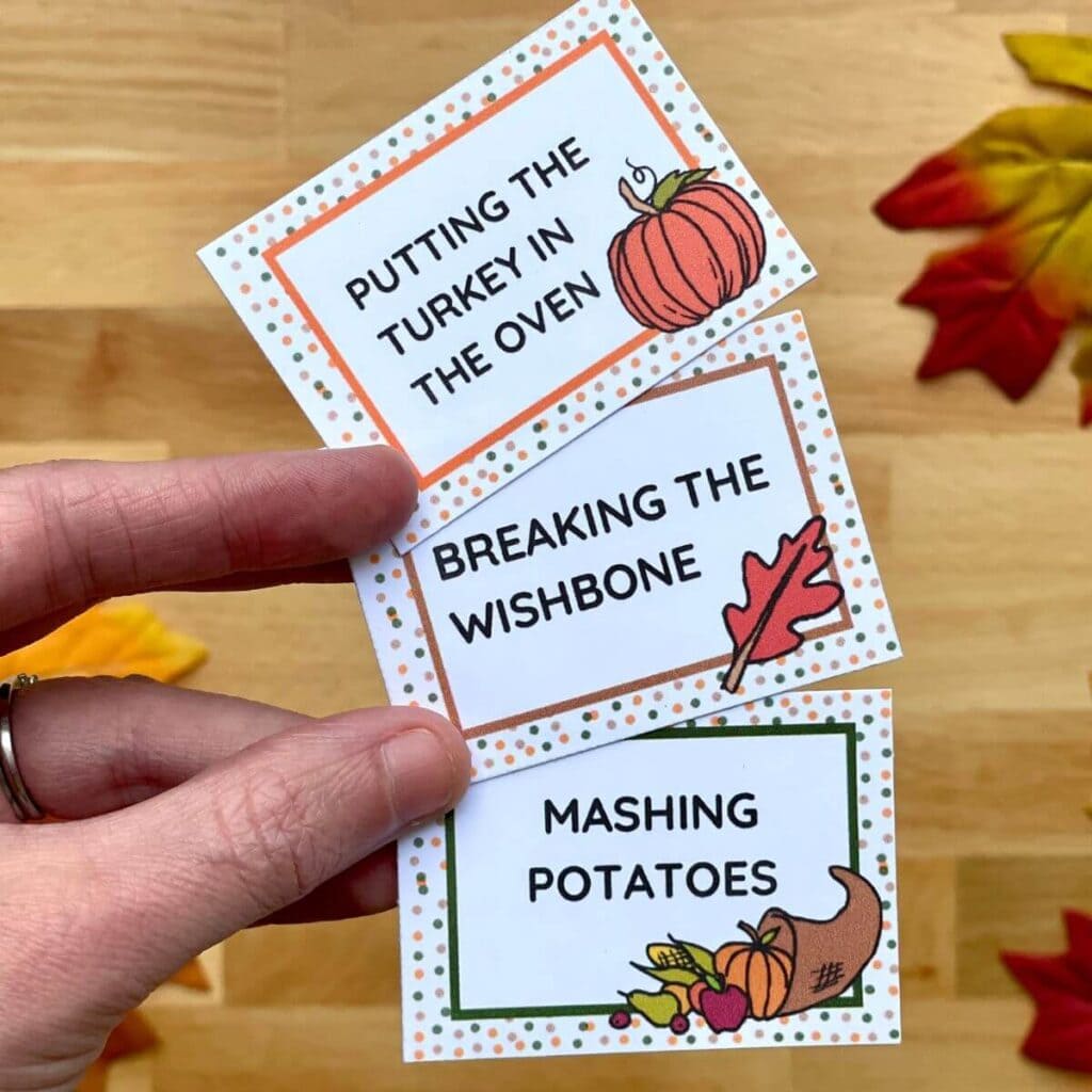 Thanksgiving charades game cards