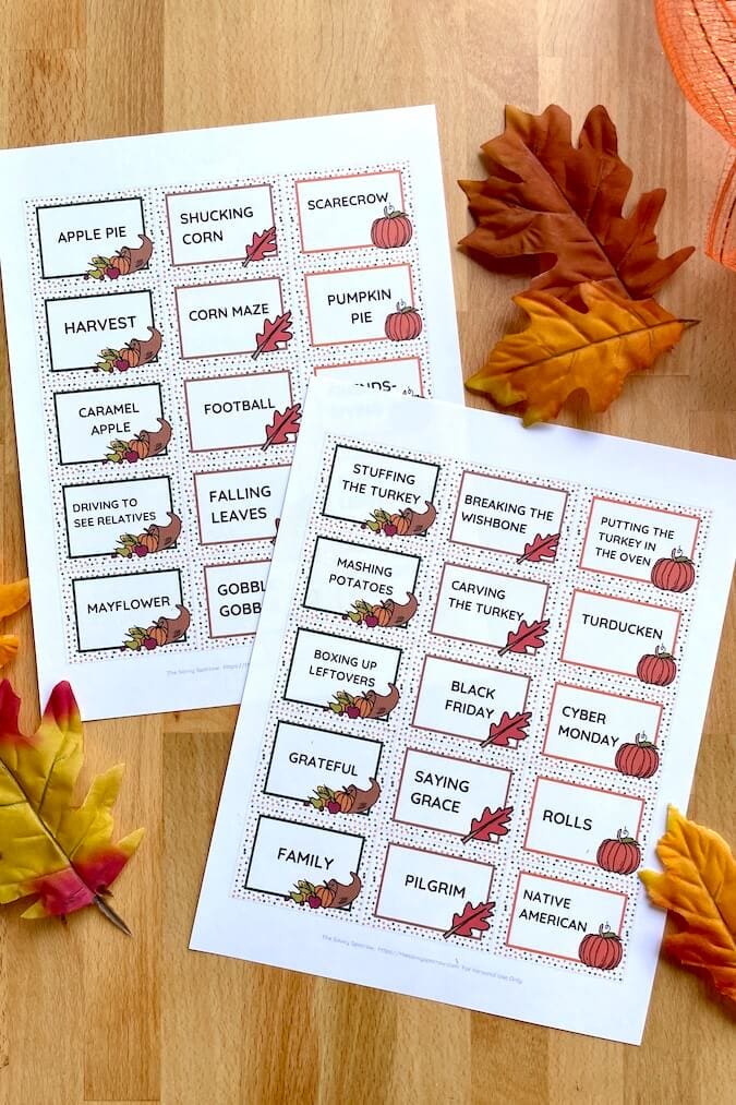 printable Thanksgiving charades game
