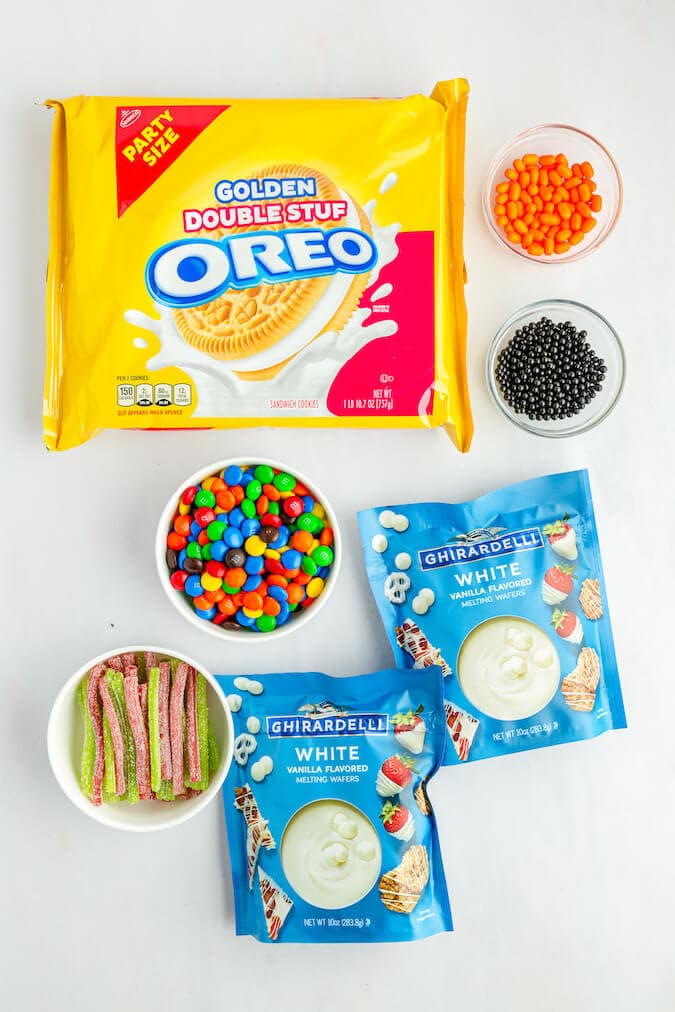 ingredients for white chocolate snowman oreos