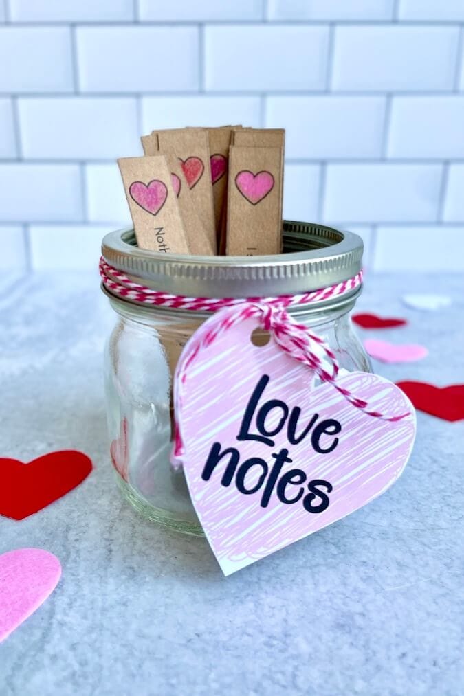 love notes jar with romantic messages inside