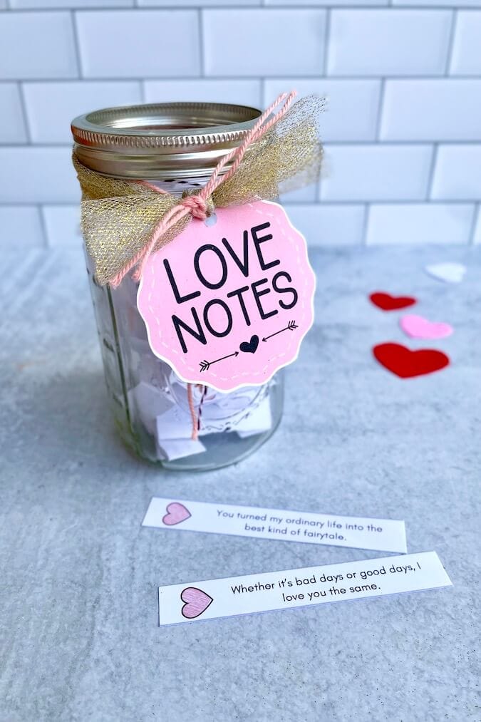 jar of love notes with a printable tag that says love notes