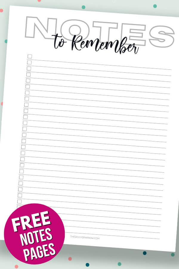 notes template that says notes to remember