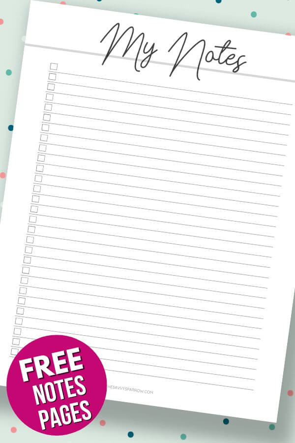 free printable notes template for planner