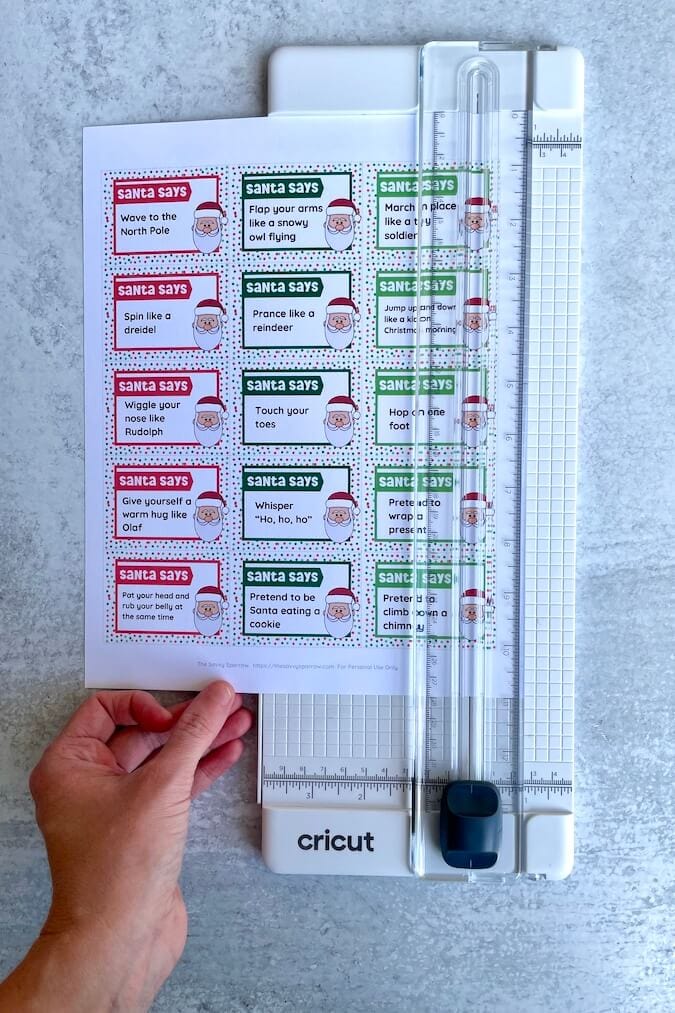 cutting out Santa says game cards