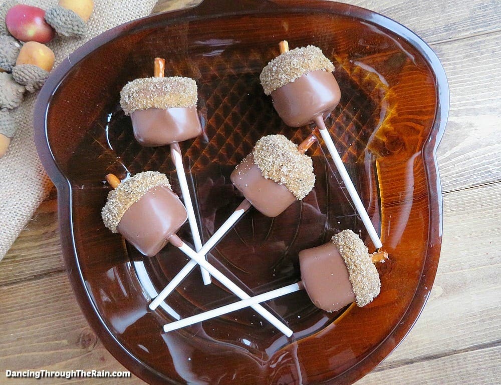 caramel dipped marshmallows that look like acorns