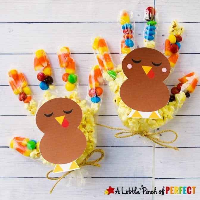 turkey glove craft with popcorn and candy
