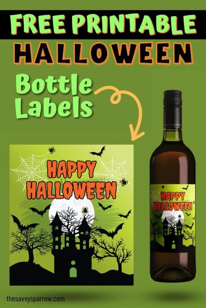free printable Halloween bottle label that says Happy Halloween