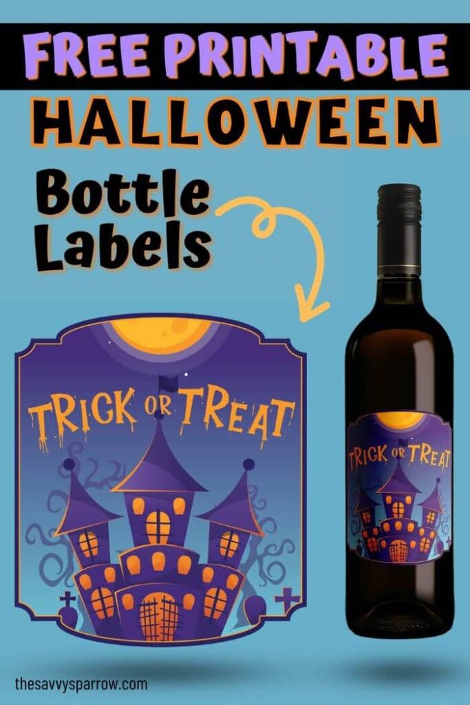 Halloween wine bottle label that says trick or treat