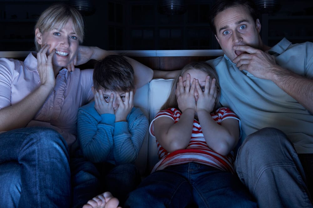 family watching a halloween movie