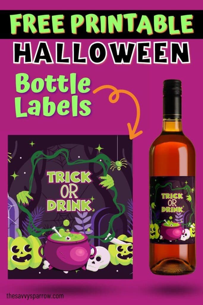 halloween wine bottle label that says trick or drink