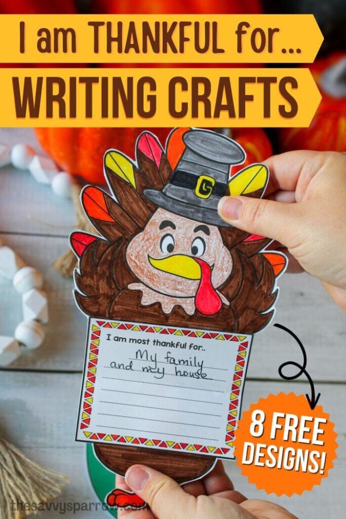 free I am thankful for writing crafts turkey printable