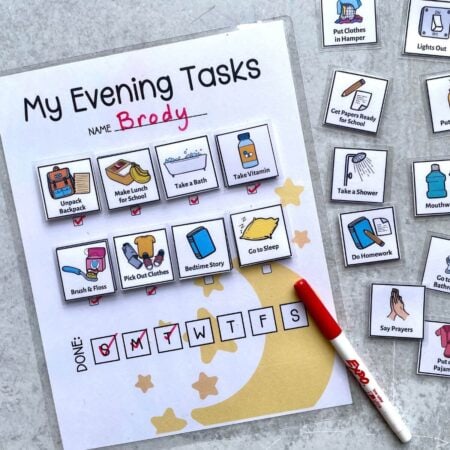 kids bedtime routine chart with picture cards that velcro on