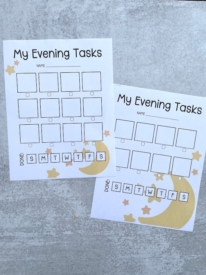 printable charts that say my evening tasks