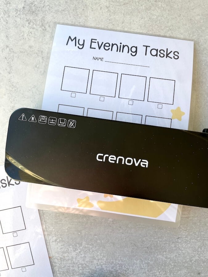 laminating a kids routine chart