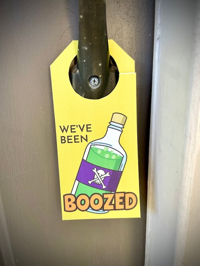 we've been boozed printable tag on a door handle