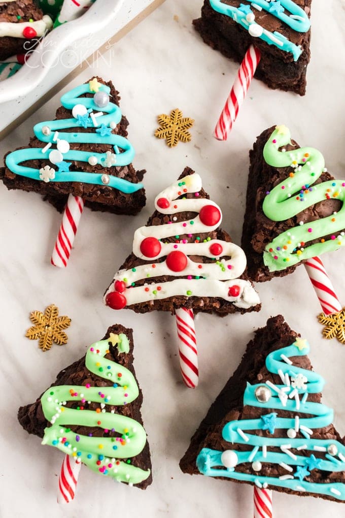 triangular brownies decorated like Christmas trees