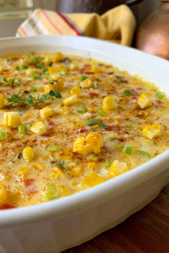 corn pudding in a baking dish
