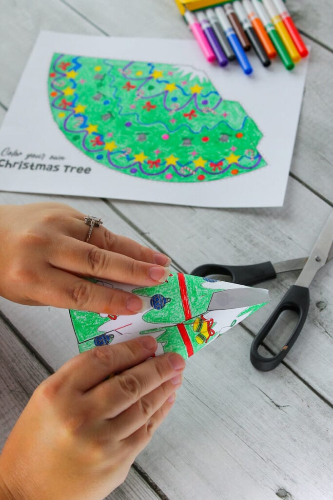 assembling a paper cone Christmas tree printable template