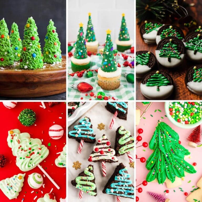 collage of Christmas tree desserts