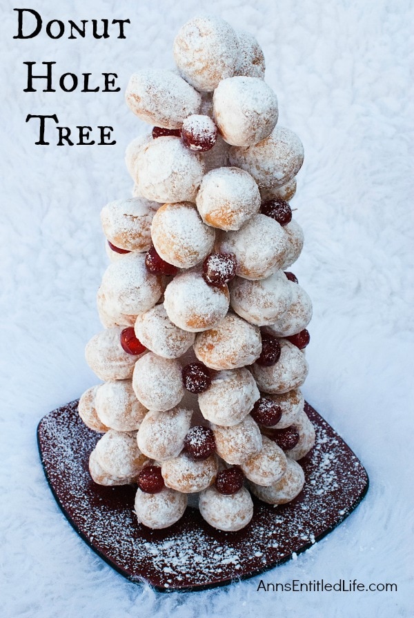 donut holes stacked up in a tree shape