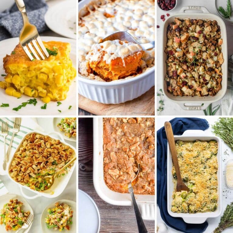 collage of make ahead casseroles for Thanksgiving