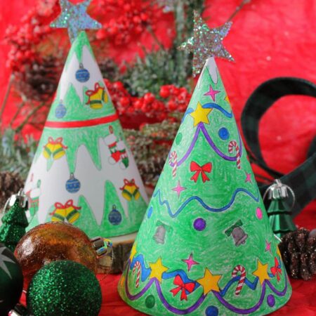 paper Christmas tree cone crafts for kids made out of printable templates