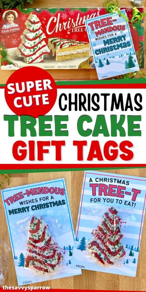 printable Christmas tree cake gift tags for Little Debbie